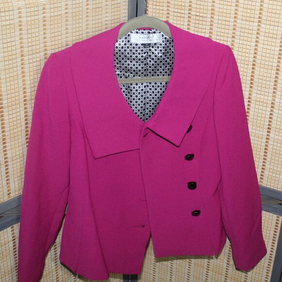 Vintage Tahari ASL 2 pc Pink and Black Skirt Suit - Picture 2 of 11